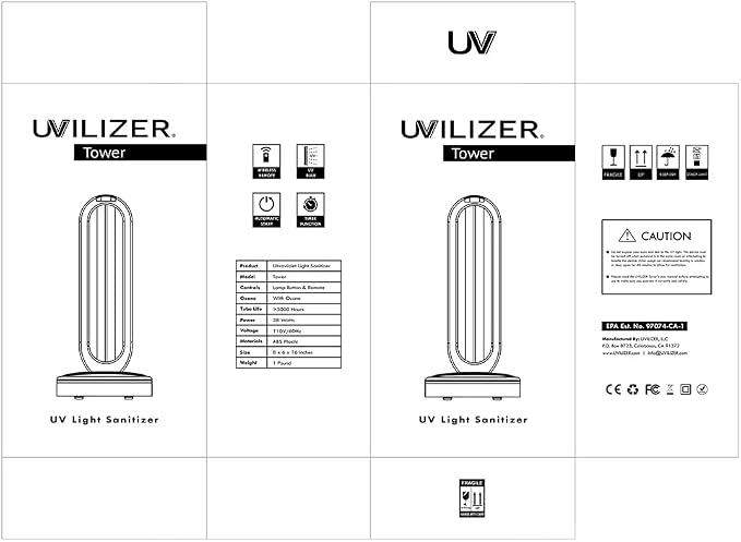 UVILIZER Tower - UV Light Sanitizer & Ultraviolet Lamp with Remote Control (UV-C Cleaner for Home, Room, Office | 38W UVC Disinfection Bulb | Kill Germs, Bacteria, Virus, Dust | USA)