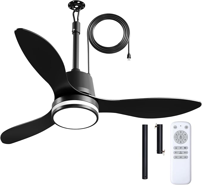 Amico 42 Inch Outdoor Ceiling Fans with Lights for Patios, IP65 Waterproof Gazebo Fan Remote Control, 3000-6000K, 6 Speeds, Hook Hanging Plug in Ceiling Fan for Patio Porch Pergola Garage Canopy
