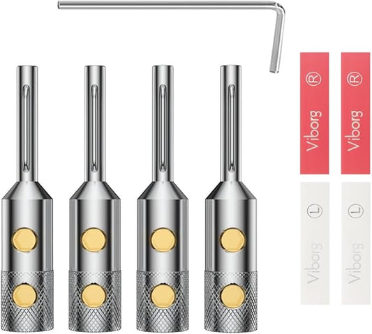 Viborg VB401S Speaker Banana Plug Connectors Screw Locking,4MM Pure Copper Speaker Terminals for Speaker Cable, Home Theater, Audio/Video Receiver, Amplifiers 4PCS (Silver Plated)