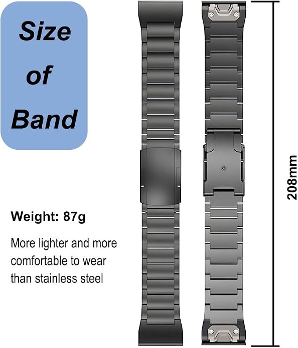 Titanium Band for Garmin Fenix 8 (51mm)/Fenix 7X/6X/5X/Fenix 3 HR, Descent Mk2i Mk2, Tactix 7, Enduro 2 3, Epix Pro Gen 2 (51mm) - 26mm Quick Fit Watch Band Metal Strap for Garmin Watch