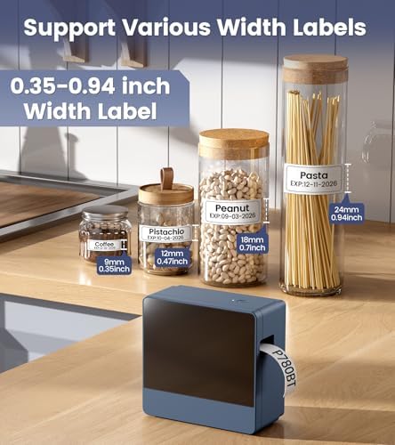 1 Inch Label Maker with 5PK 18mm Tapes, 24mm Label Maker Large Print Rechargeable, Bluetooth Labeler Thermal Transfer Printer Print Labels-Waterproof 9mm~24mm, P780BT for Home Office Business