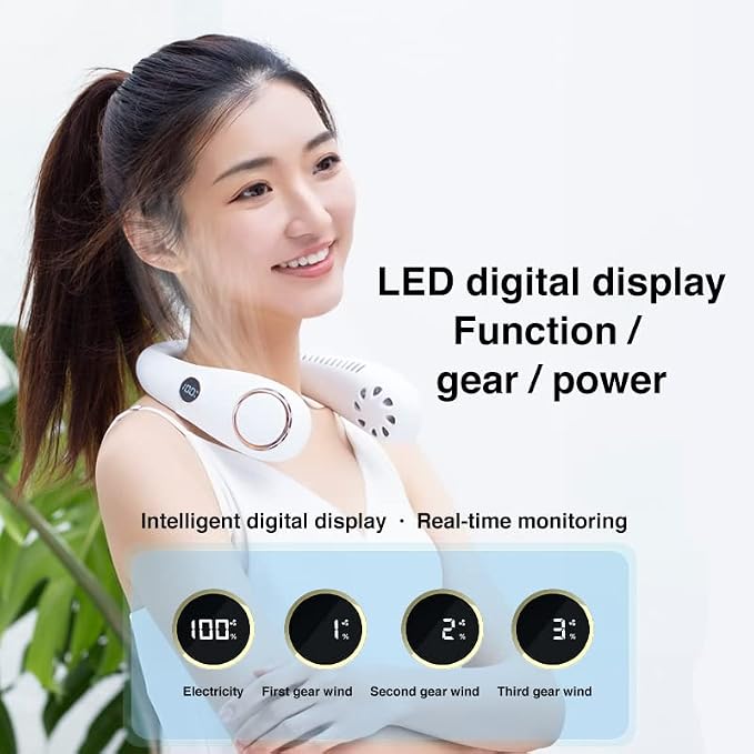 Hanging Neck Fan, Portable Bladeless Fan with 360 Degree Cooling, Hands-Free Design, Fast Cooling for Outdoor Use, 2000mAh Battery Operated (Green)