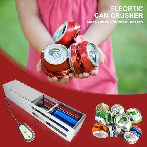Automatic Electric Metal Crusher, 6oz to 24oz Cans 6oz to 12oz Plastic Bottle Easy to Use Key Control Smasher Machine for Seltzer Beer (US Plug)