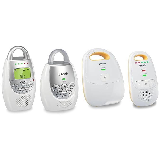 VTech DM221 Audio Baby Monitor, White/Silver & DM111 Upgraded Audio Baby Monitor. 1 Parent Unit with Rechargeable Battery, Best-in-Class Long Range