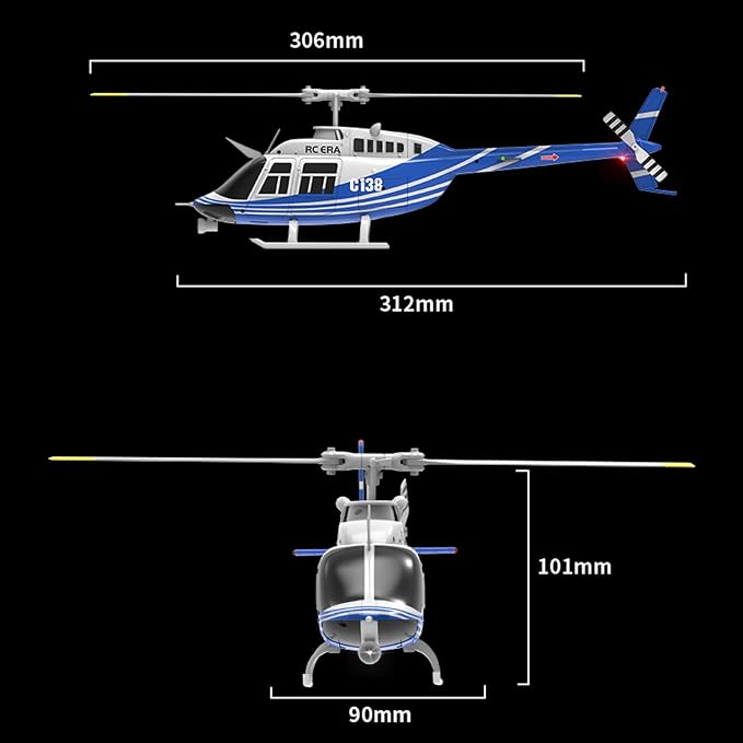 C138 206 Remote Controlled Helicopter Aircraft Plane Drone RC Heli Single Rotor No Ailerons 6CH 6-Axis Gyroscope Altitude Hovering W/Optical Flow Localization 2Battery for Adults Beginners (Blue ）