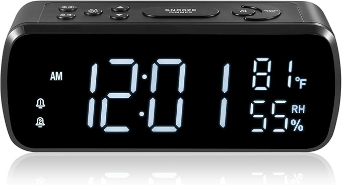 G Keni Digital Alarm Clock with FM Radio for Bedroom,2 Alarms with Large LED Display,USB Charger, Preset, Dimmer, Sleep Timer,Temperature,Relative Humidit, Adjustable Volume, Snooze