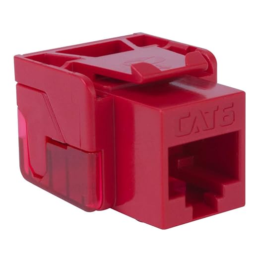 ICC CAT6 Keystone Jack with Inline IDC No Pair Split Wiring (Easier Termination) UL Listed PoE++ TAA Compliant for Wall Plate or Patch Panel, Works with JackEasy Termination Tool, Red
