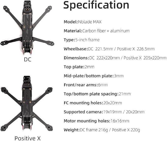 HGLRC Nblade MAX X 5 inch Freestyle Cinematic FPV Frame for FPV Racing Drone Quadcopters