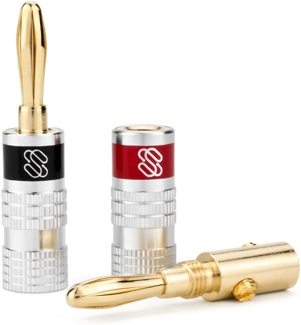 Sewell Silverback Banana Plugs, 24k Gold Dual Screw Lock Speaker Connector, 6 Pairs