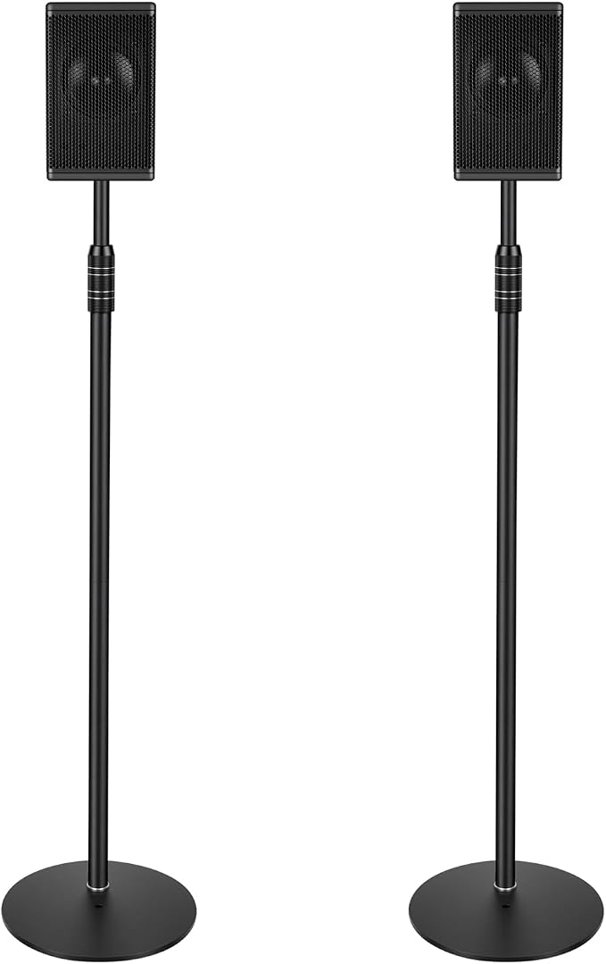 Speaker Stands,All Metal Speaker Stands Pair for Satellite & Small Bookshelf Speakers，Adjustable Height from 33" to 48",Holds up to 8.8 lbs,Easy DIY Assembly,HD-718,2 Packs,Black