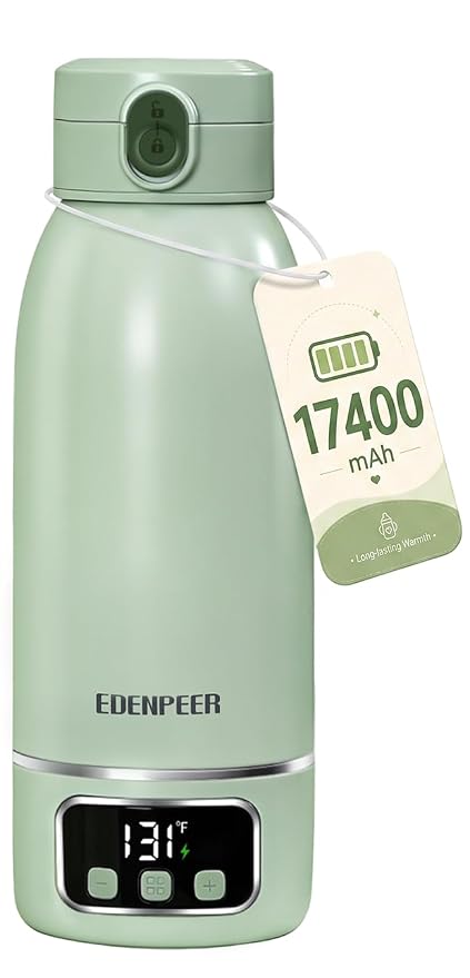 Portable Bottle Warmer on The Go, 17.6 OZ 120 W Fastest Heating, 17400 mAh Long Battery Life for Night Feedings, Precise Temperature Control,for Breast Milk & Water,48H Keep Warm, for Car & Outdoor