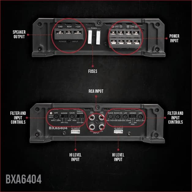 Belva BXA6404 640W Peak BX-Series 2-Ohm Stable Class-A/B 4-Channel Car Audio MOSFET Amplifier