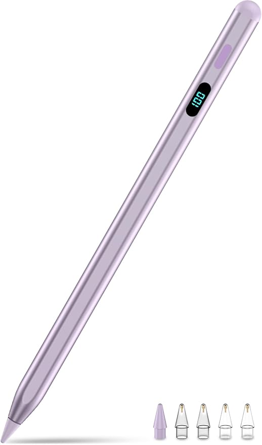 Pencil for iPad with Magnetic&5 Extra Tips,USB-C Faster Charge,Stylus Pen Compatible with iPad 6-11th/A16,Air M4/M3/M2/3-5th,Pro M4&M5/11/12.9/13inch,Mini 5th-7th/A17Pro(Purple)