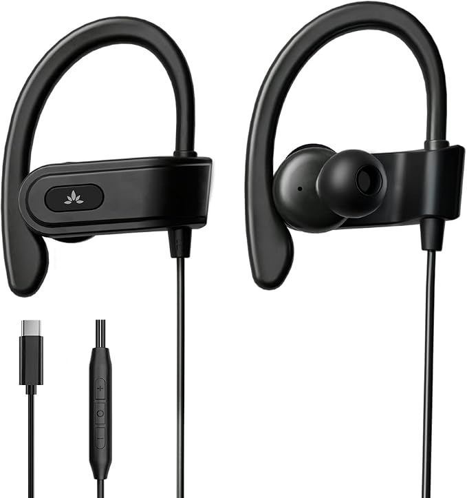 Avantree C171 - USB-C Wired Earbuds with Microphone & Volume Controls, Compatible with New iPhone 15 & 16, Samsung, Google & Android Type C Phones Headphones with Ear Hook for Running & Sports