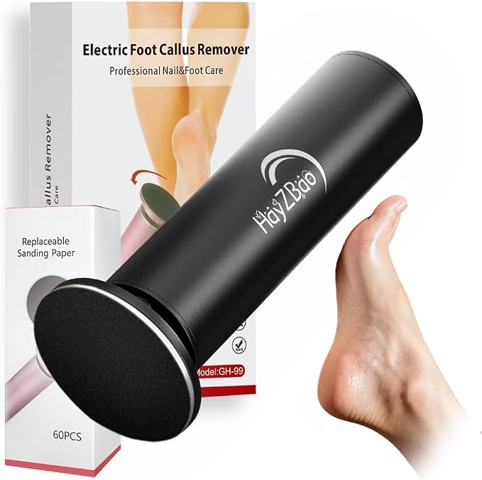 HayZBao Electric Foot Callus Remover - Electric Callus Remover for Feet,Foot Scrubber with 60 Pcs Sandpaper Discs,Professional Pedicure Tool for Dead Skin - Black