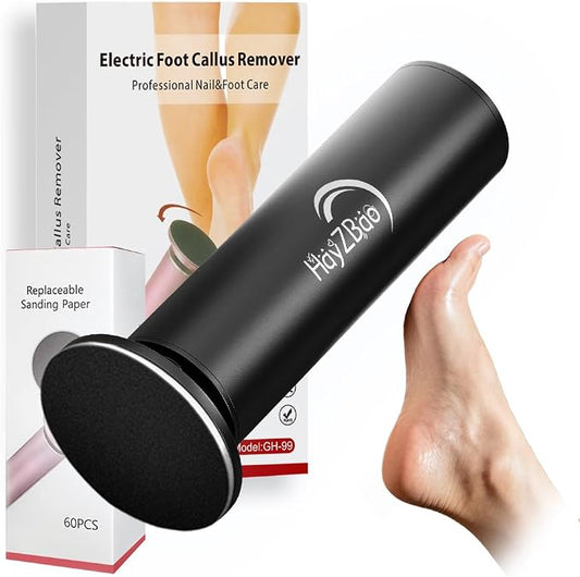 HayZBao Electric Foot Callus Remover - Electric Callus Remover for Feet,Foot Scrubber with 60 Pcs Sandpaper Discs,Professional Pedicure Tool for Dead Skin - Black