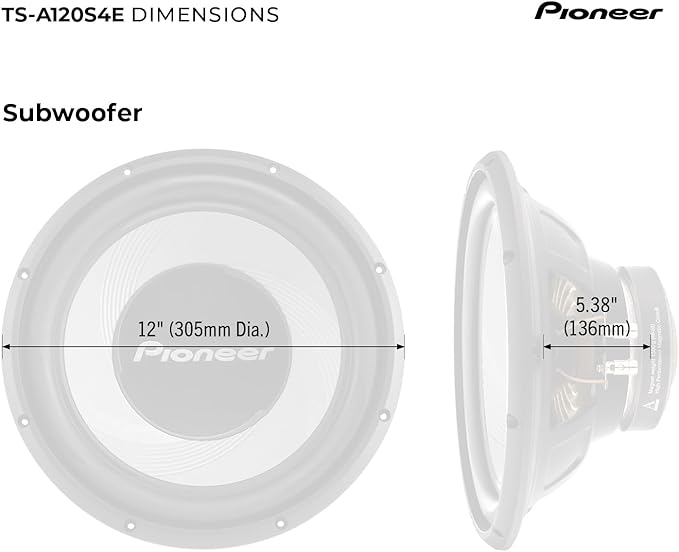 Pioneer A-Series TS-A120S4E 12” Subwoofer – 1400W Max, Sealed or Ported Enclosure Compatible, Strong Bass