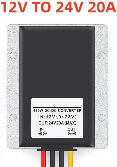DC-DC Boost Converter 12V to 24V 20A 480W Waterproof | Step-up voltage regulator power supply module. Ideal for golf cart, club car, boat, truck, and other vehicles.