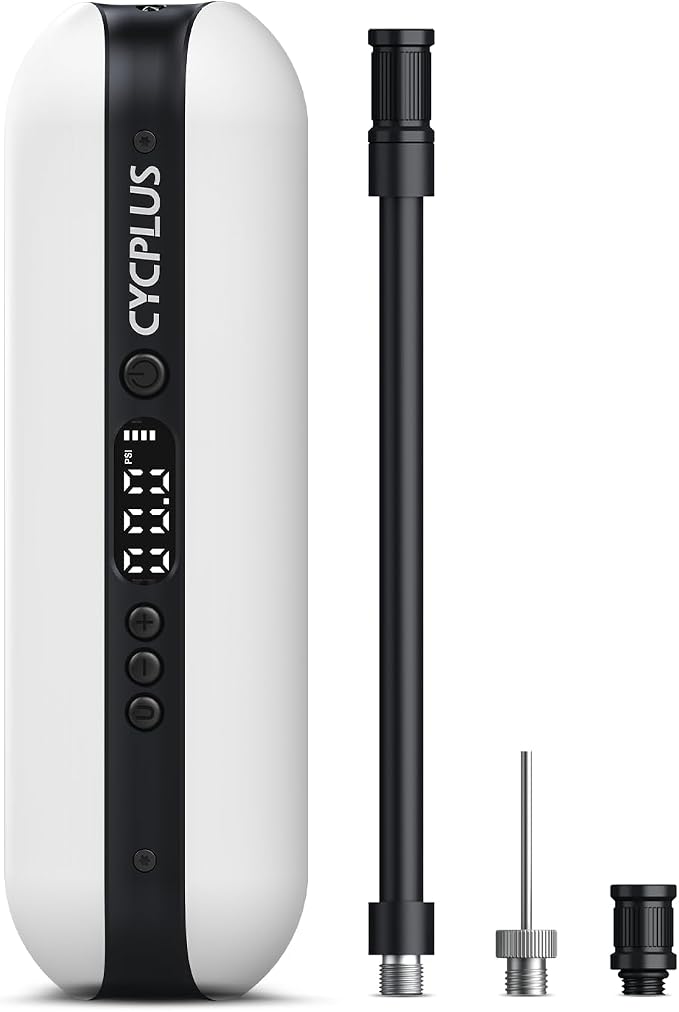 CYCPLUS Electric Air Compressor Portable Bicycle Pump Car Tire Inflator, Max 150 PSI, Auto Shut-Off Air Pump with Presta and Schrader Valves for All Bicycles Motorcycles and Cars