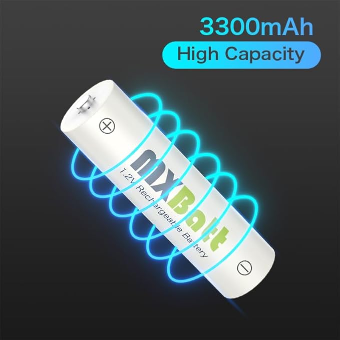 Rechargeable AA and AAA Batteries NiMH 1.2V Combo, 3300mAh 12 Pack, 1100mAh 12 Pack, 1200 Cycle Long Life, for Cordless Phones, Home Security, Household, Business Devices, Electronics