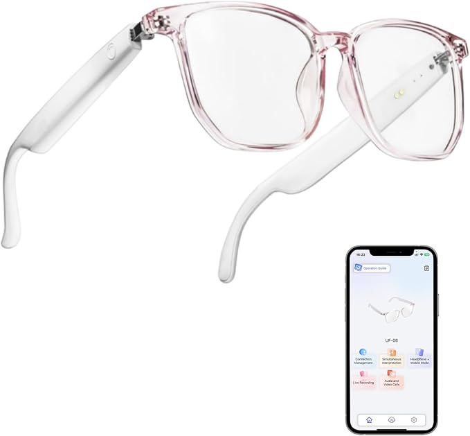AI Glasses for Women Men, Smart Glasses with Real-Time Translation, Open Ear Blue Light Filtering Lenses, Supports 160+ Languages & Accents, Bluetooth Glasses for Travel Meeting Trade Business