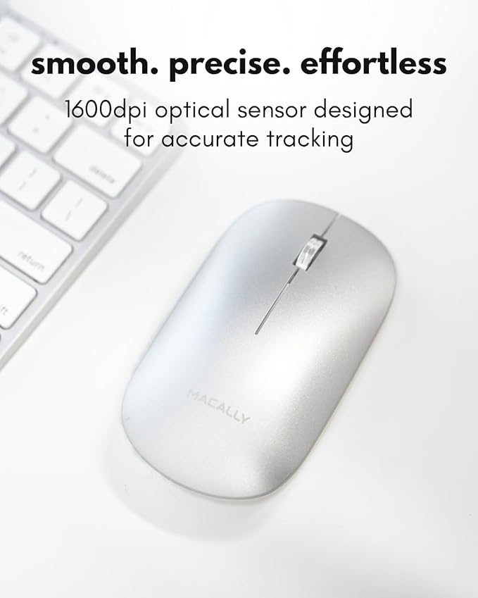 Macally Apple Wireless Keyboard and Mouse for Mac - Dual Mode (Bluetooth + Wired) - Multi-Device, Rechargeable - Mini Wireless Keyboard and Mouse Combo for MacBook, iPad, Mac mini/Air/Pro (Silver)