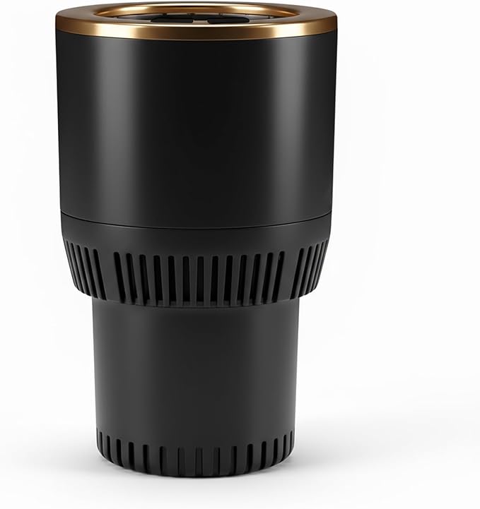 Auto Car Cup Holder Heating Cooling Drinks Smart Cooler Warmer Heater for Coffee Beverage Milk (Black with Gold)