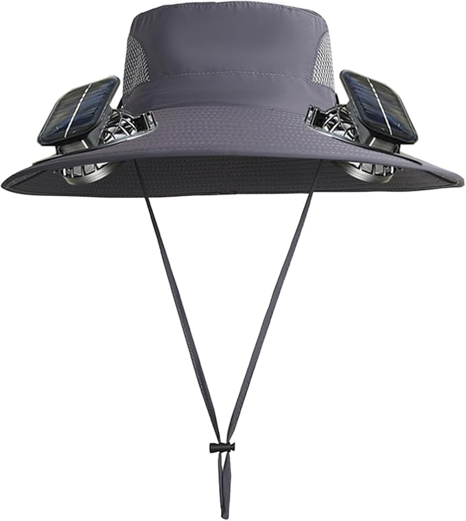 Solar Powered Fan Hat with 2 Fans, Wide Brim Sun Hat for Men Women, Adjustable Cooling Fishing Hat for Outdoor