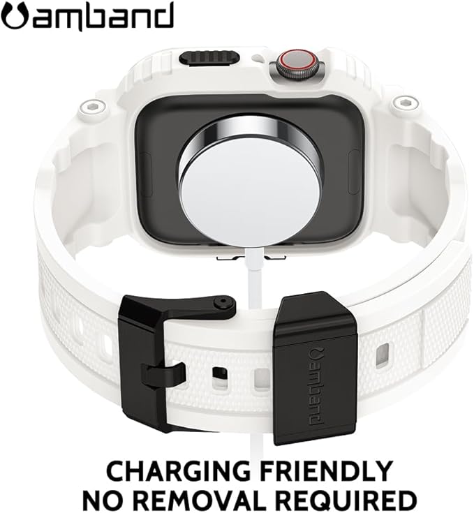 amBand Bands Compatible with Apple Watch 9/8/7 45mm, M1 Sport Series Rugged Case with TPU Strap Military Protective Tough Cover Bumper for iWatch SE3/SE2/SE/6/5/4 44mm Men White