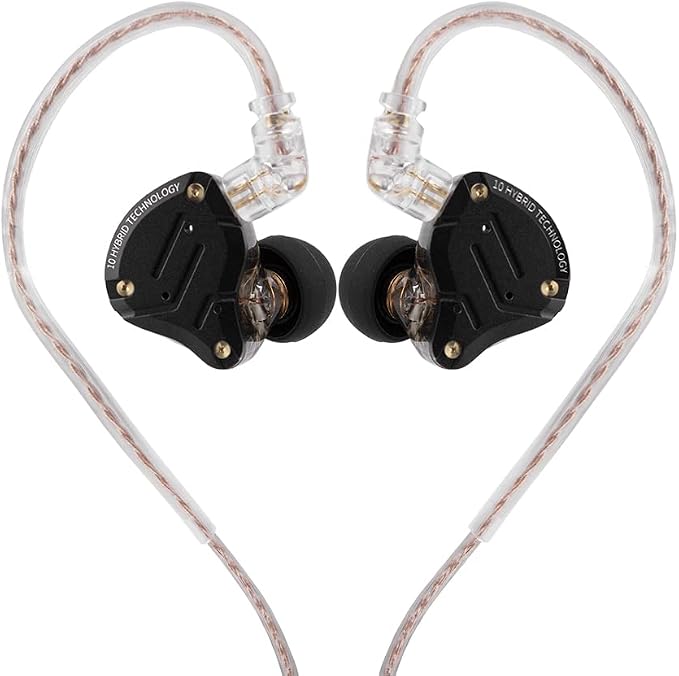 Linsoul KZ ZS10 Pro, 4BA+1DD 5 Driver in Ear Monitor, HiFi Wired Earbuds, Gaming Earbuds, Hybrid IEM Earphones with Stainless Steel Faceplate, Detachable Cable for Musician(with Mic, Dark Black)
