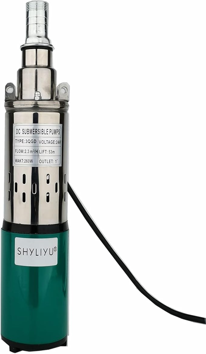 Solar Submersible Well Pump DC 24V 260W Deep Well 3" Tube Stainless Steel Screw 2300L/H 1" Outlet High Lift 53M for Irrigation Agricultural Garden Home