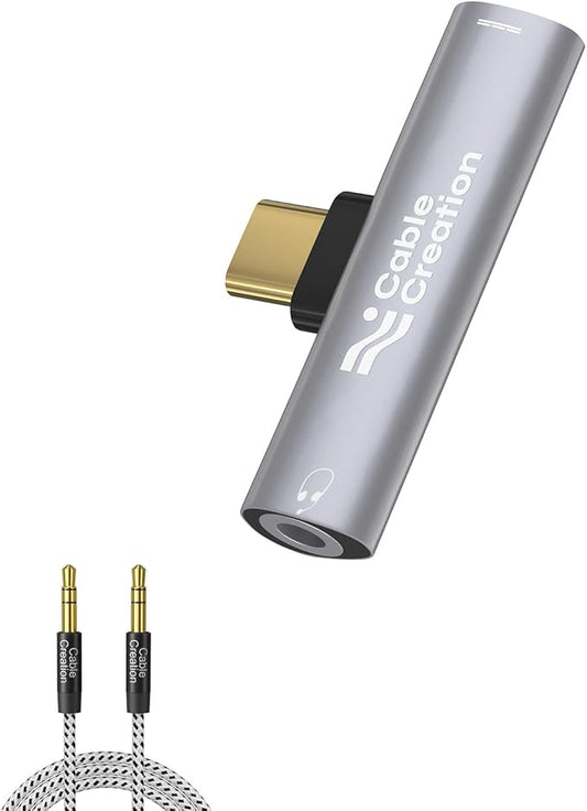 CableCreation Bundle-2 Items USB C to 3.5mm Headphone and Charger Adapter, Aux Cable (10 Ft/3M)