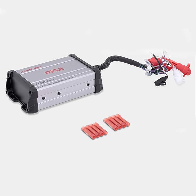 Pyle 1500W 4-Channel Marine Amplifier Receiver - Waterproof & Weatherproof Marine Grade Audio Subwoofer - for Boat & Off-Road Vehicles with Wired RCA/ AUX/ MP3 Inputs - Overload Protection - PLMTR4A