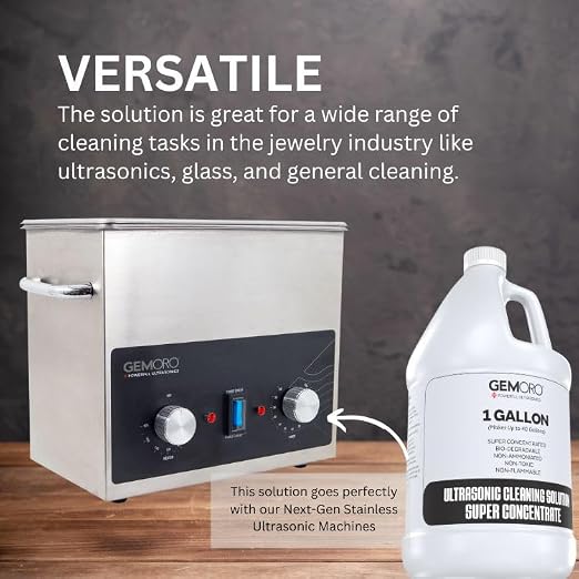 GemOro Jewelry Cleaner Solution Concentrate | For Ultrasonic Machines | Professional Performance Cleans Rings Watches Glasses Earrings (1 Gallon)