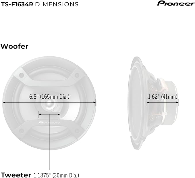 Pioneer F-Series TS-F1634R 6.5” 2-Way Speakers (Pair) – 200W Max, Balanced Sound + Smooth Treble, Great Stock Replacement, High-Efficiency Speaker Designed for OEM Power