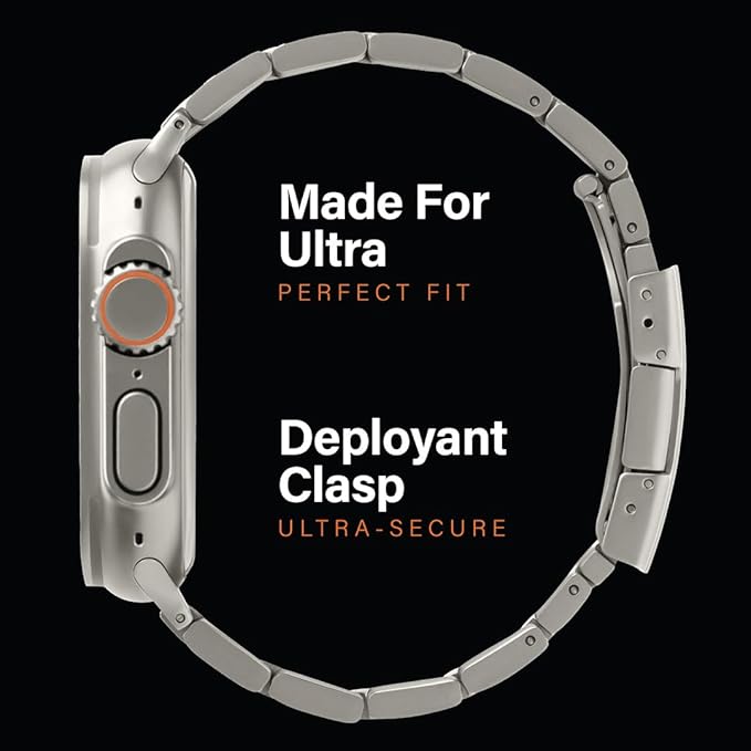 KORDIZ Titanium Watch Band T01 - Fits Apple Watch ULTRA 3 & ULTRA 2/1 (49mm) - Adjustable Titanium Apple Watch Band with Secure Clasp - Premium Color Matching Band (T01 | ULTRA Silver)