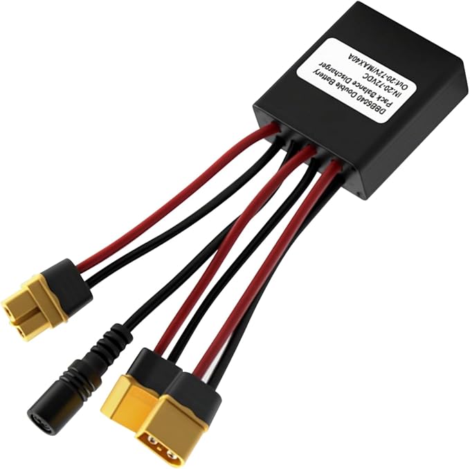 Electric Bike Dual Battery Discharge Converter, 20V-72V Dual Battery Parallel Module Adapter for Batteries and Controllers (40A), Includes Charging Cable