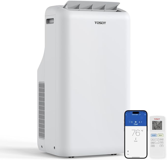TOSOT 14,000BTU (9,600 BTU SACC) Smart WiFi Portable Air Conditioner with Heater, Powerful Cooling Auto Swing, Dehumidifier, Fan, 24H Timer for Large Room Up to 600 sq ft, AOMI Series