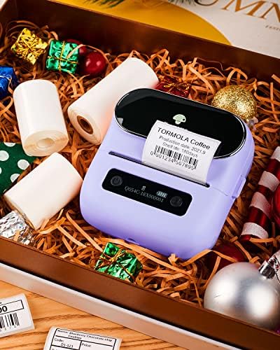 Phomemo M220 Label Maker Purple + with 4 Roll Label, 3.14 Inch Bluetooth Thermal Label Printer for Barcode, Address, Labeling, Mailing, File Folder Label, Easy to Use, Support Smartphone, Tablet&PC