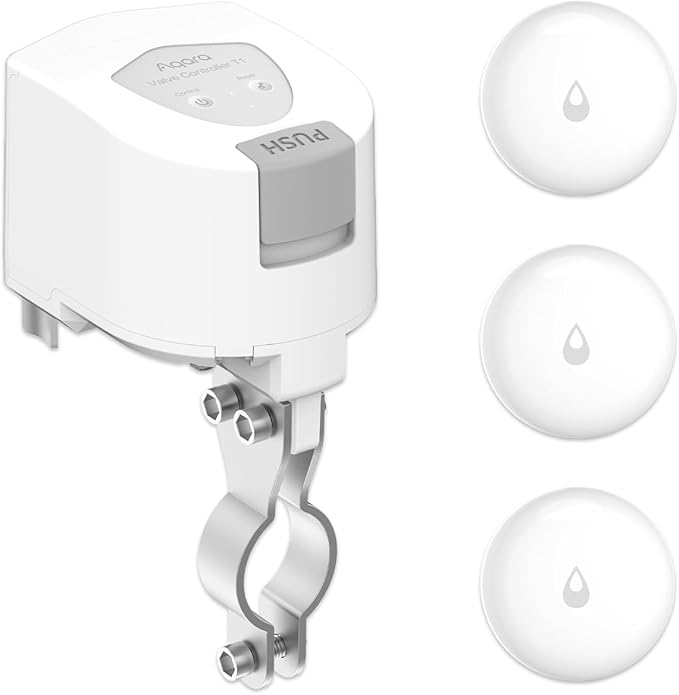 Aqara Water Leak Sensor 3 Pack and Smart Valve Controller T1 Kits,Supports App Remote Control Shutoff and Notifications,Works with HomeKit,Alexa,Google,IFTTT