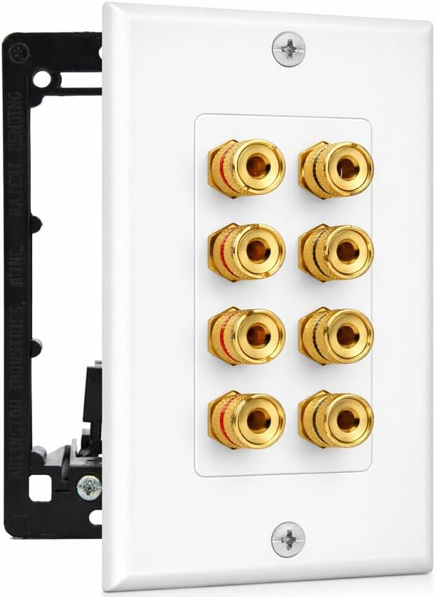 DIYTECH 4 Speaker Wall Plate, Home Theater Wall Plate, Gold Plated Binding Posts, for Home Theater Setup