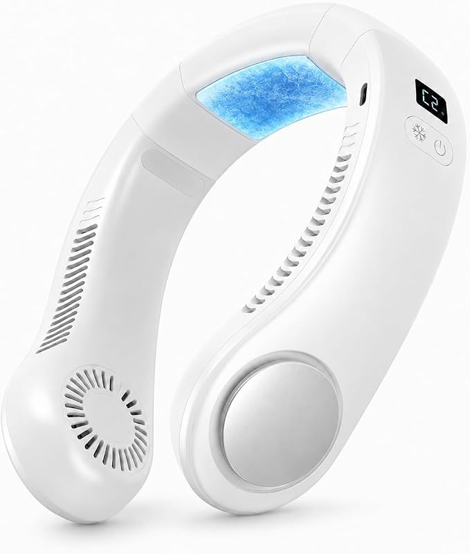 Neck Air Conditioner with Semiconductor Cooling Plate, Rechargeable Wearable Neck Fan with 3 Speeds, 0.79 lb Lightweight Hands-Free Portable