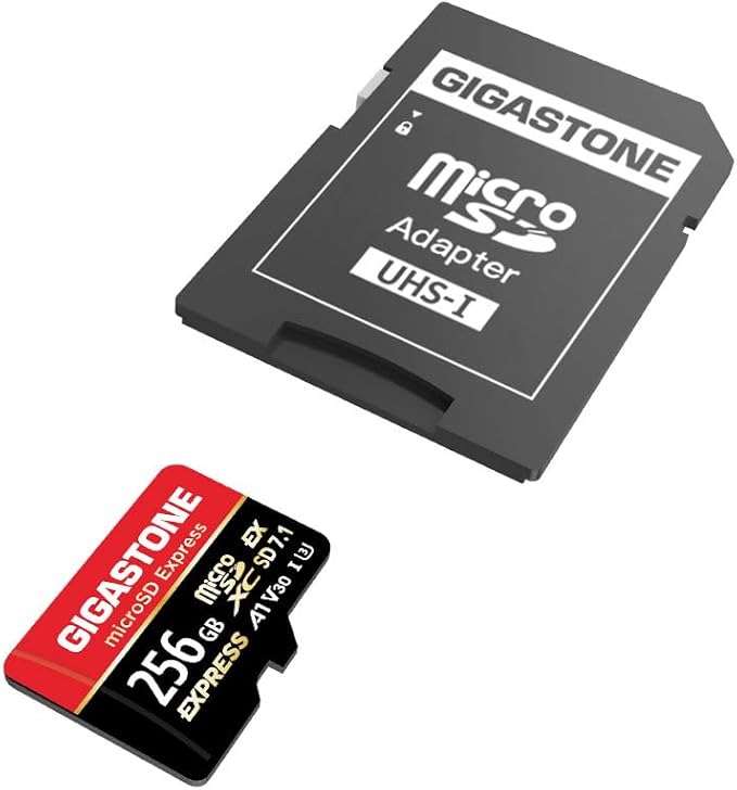 【Designed for Switch 2】 GIGASTONE 256GB microSD Express, MicroSDXC Express Memory Card SD 7.1 Speed up to R/W 880/650MB/s Compatible with Switch 2, Professional Camera, A1 V30 U3, with SD Adapter