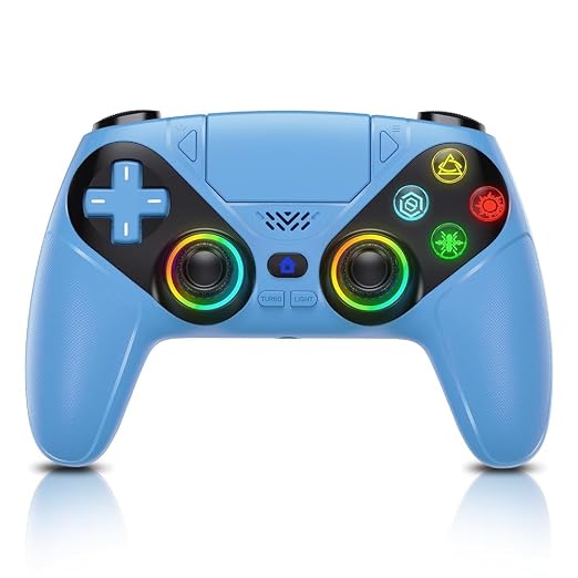 Nonbliep RGB Wireless Controller for PS5/PC, Bluetooth Controller with Turbo, Macro, 6-Axis Motion Control, Dynamic Vibration, 3.5mm Audio Jack, 1000mAh Battery, Speaker (Blue)