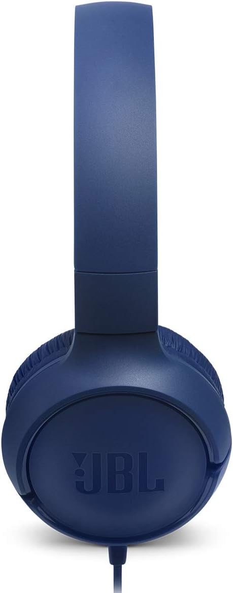 JBL Tune 500 - Wired on-ear headphones, JBL Pure Bass Sound, 1-button remote/mic, Tangle-free flat cable, Lightweight and foldable design, Ask Siri or Google Now (Blue)