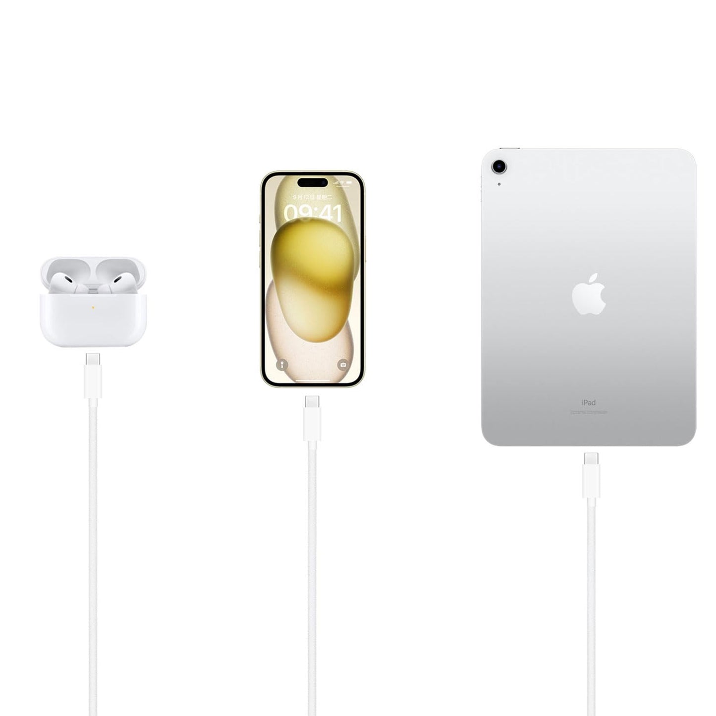 iPhone 15/16/16E/17 USB A to USB C Woven Cable for iPhone 17Air, 15 16 Pro Max, 15/16 Plus, iPad 10th Gen,iPad Pro 12.9/11,iPad Air 5th/4th Gen,Mini 6th Type-c Charger Cord,Car CarPlay Charging Cable