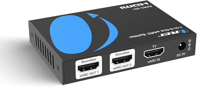 OREI eARC Audio Splitter 1 in 2 Out – HDMI ARC/eARC Audio Extractor & Splitter, Dolby Atmos, DTS:X, TrueHD, CEC Volume Control, Dual Soundbar Audio Adapter