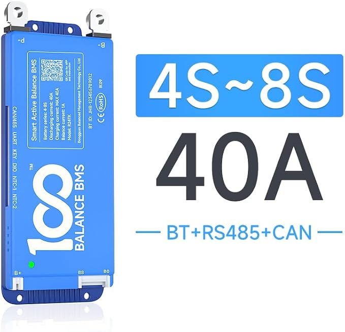 DALY BMS 40A 4S - 8S Built in Bluetooth 1A Active Cell Balancing RS485 CAN for 12V - 24V LiFePO4/Li - ion/LTO Battery Packs Perfect for RV, Portable Power Station, Trolling Motor