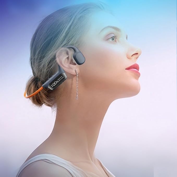 AYI True Bone Conduction Swimming Headphones with Bluetooth 5.4 & MP3 Player Mode 32GB Built-in Memory IPX8 Waterproof Screen Display Pain-Free Open-Ear Earphone for Sport and Work-Light Gray