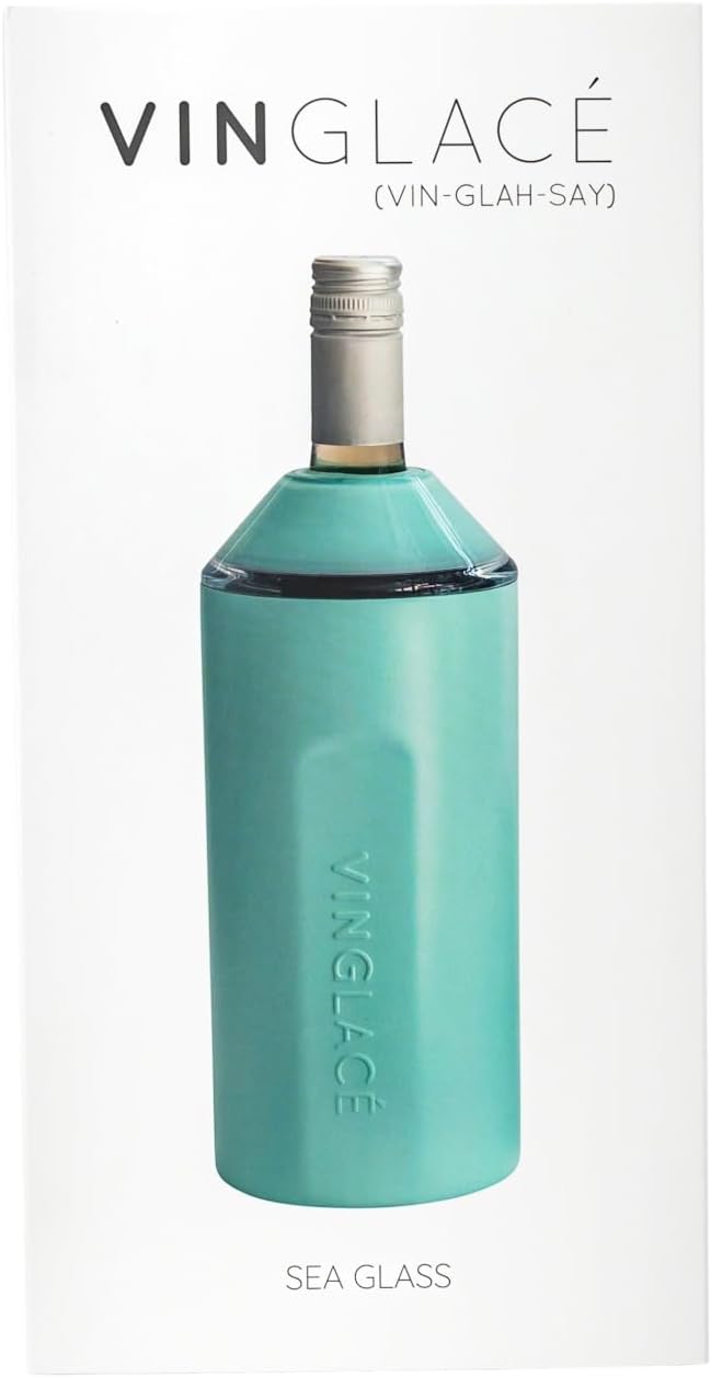 Vinglacé Wine Bottle Chiller- Portable Champagne Insulator- Stainless Steel Wine Cooler Sleeve - Keeps Wine Cold (Sea Glass)